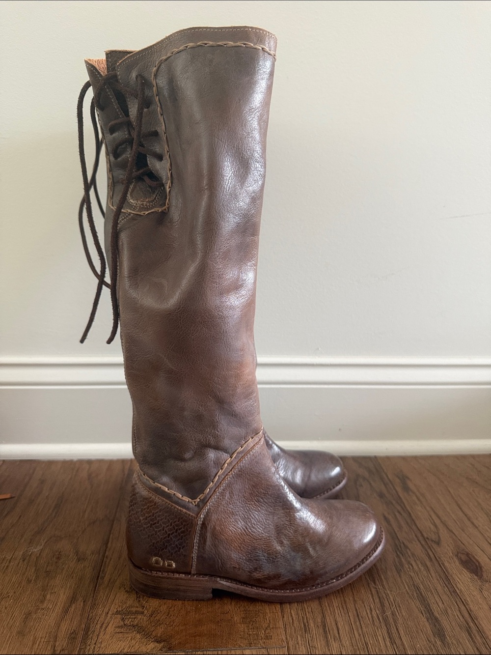 BED|STU Brown Leather Manchester Tall Lace-Back Riding Boots